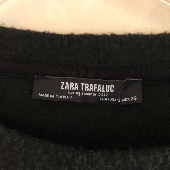 Zara Trafaluc Fuzzy Black Bell Sleeve Crew Neck Sweater - Picture 6 of 8